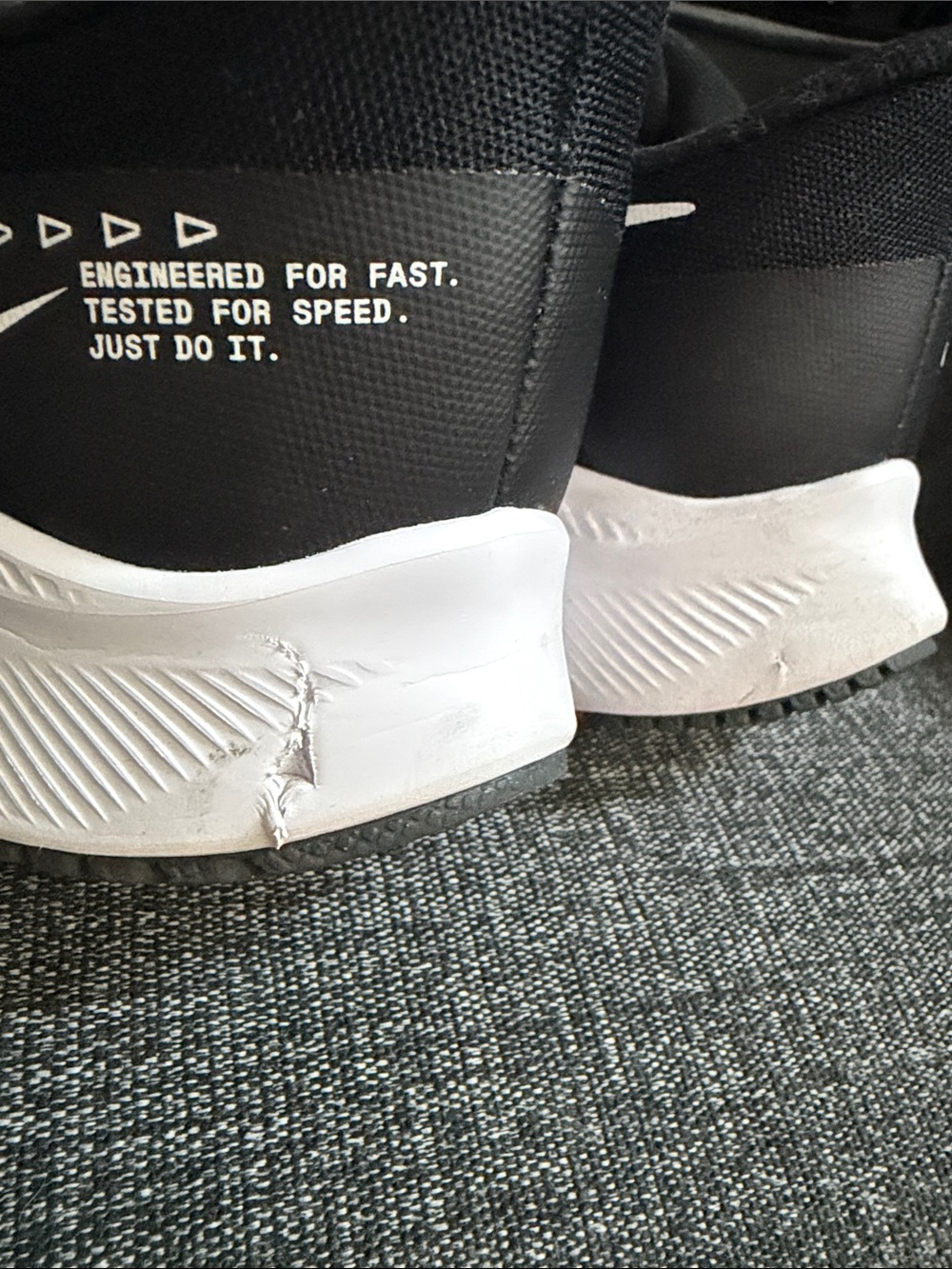Nike Black and White Running Shoe with Striped Swoosh - Picture 5 of 5
